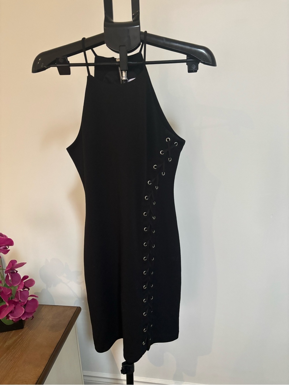Parker Black Halter Lace-Up Dress